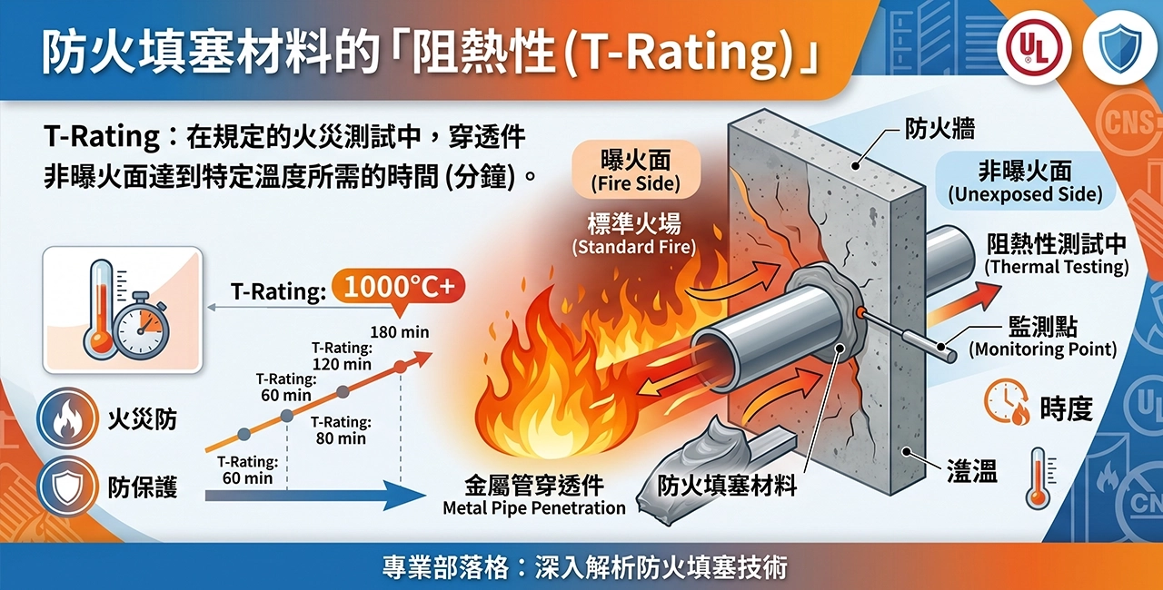 防火填塞材料阻熱性 T-Rating 原理與火場測試圖解