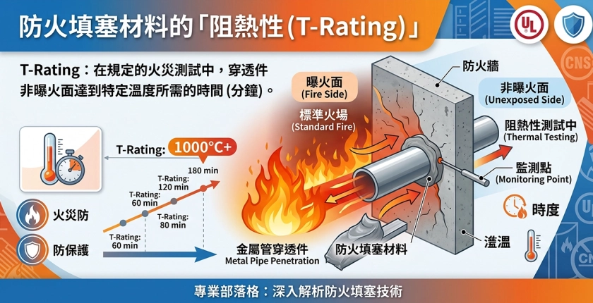 防火填塞材料阻熱性 T-Rating 原理與火場測試圖解